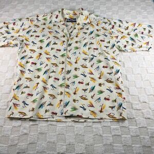 Duffies Button-Up Shirt‎ Fishing Lure Print Short Sleeve Menswear Casual